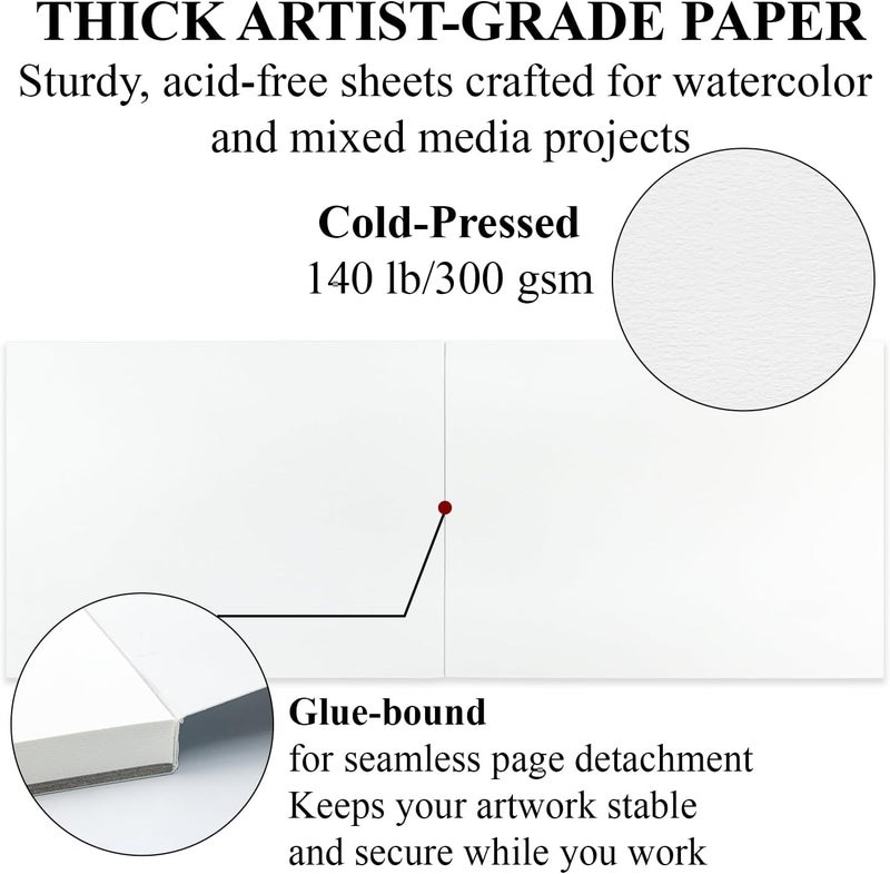 Ogfu Watercolor Paper Pad, Watercolor Pad 9x12”, 300 GSM/ 140 lb Water Color Paper, 16 Sheets Cold Press - Painting, Drawing & Art Supplies for Adults & Kids, Watercolor Sketchbook for Wet & Dry Media. - Image 2